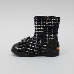 Bow Adorned Black Fancy Checks Boots