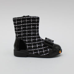 Bow Adorned Black Fancy Checks Boots
