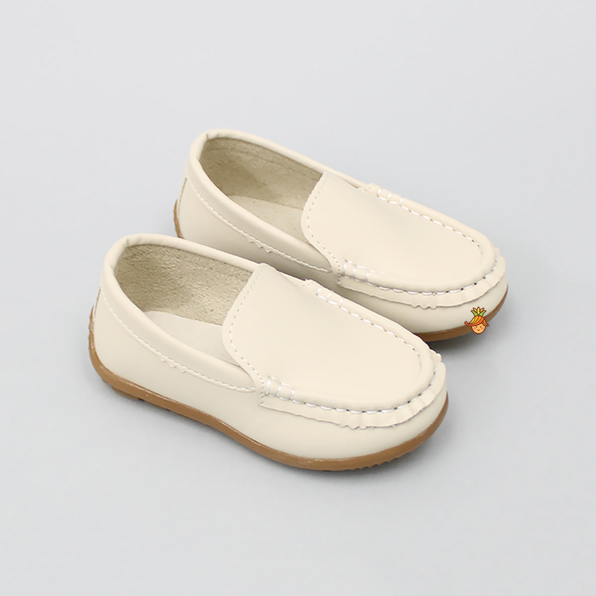 Round Toe Off White Slip On Loafers