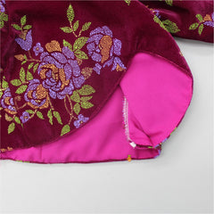 Pre Order: V Neck Gorgeous Magenta Floral Top And Lehenga