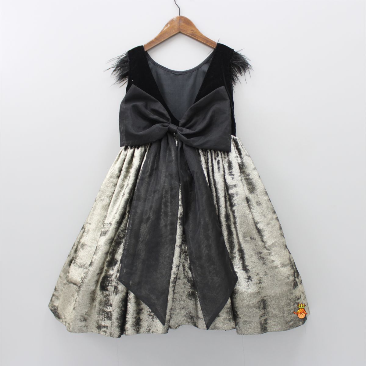 Bird Brooch Enhanced Black Shimmery Gown