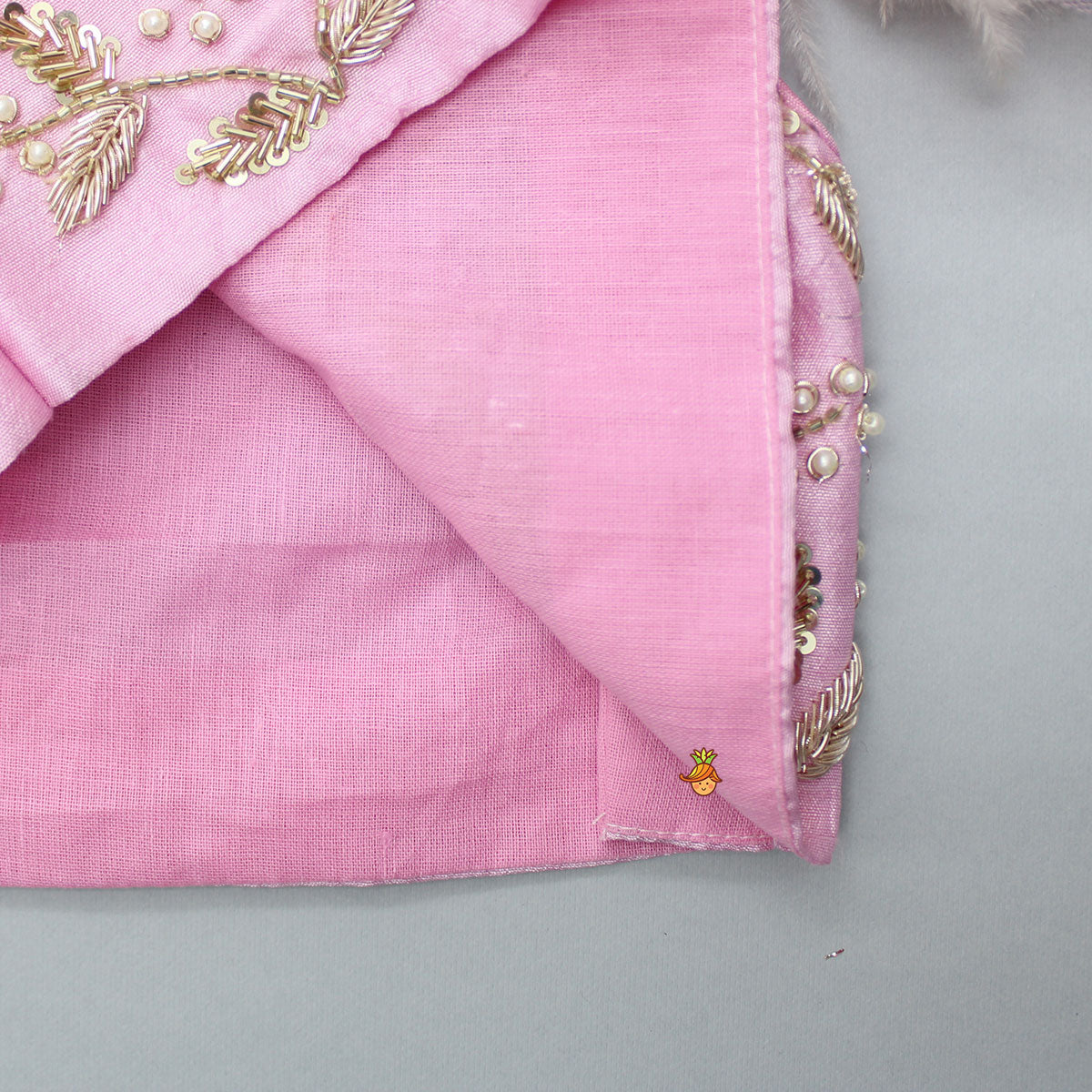 Zardozi Embroidered Light Pink Top And Double Layered Lehenga With Dupatta And Pleated Head Band
