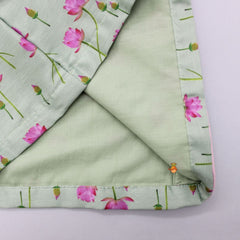 Pre Order: Floral Printed Mint Green Tie Up Angarkha Kurta And Dhoti With Baby Pink Mukut