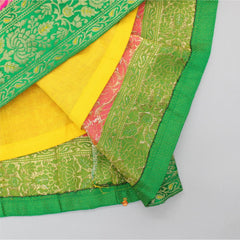 Pre Order: Potli Buttons Detail Yellow Brocade Top And Pleated Multicolour Lehenga