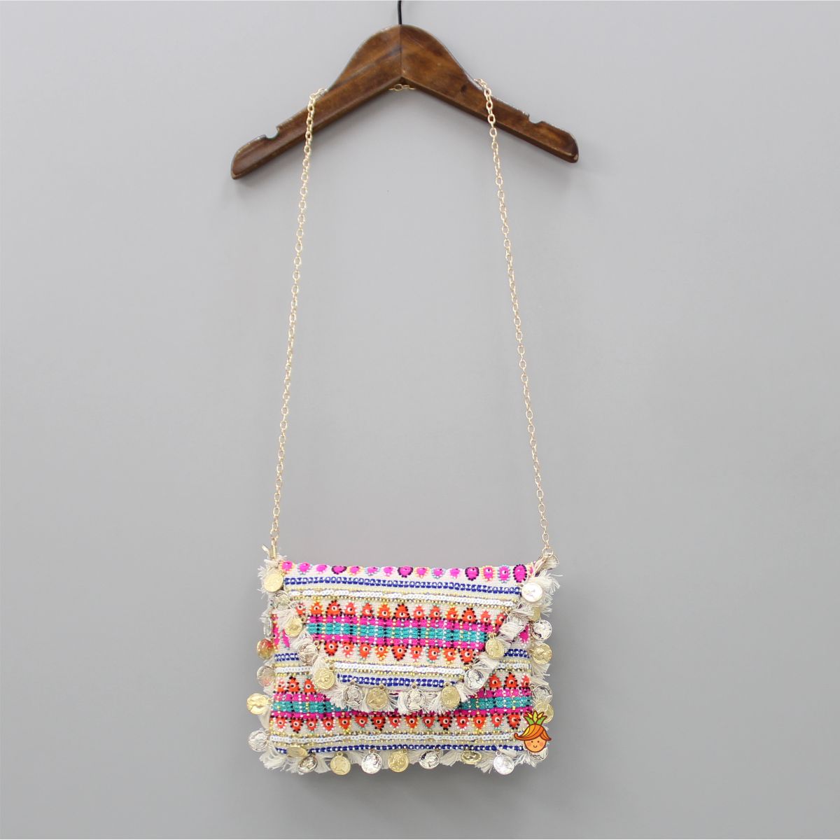Coin Tassels And Fringes Enhanced Multicolour Sling Bag