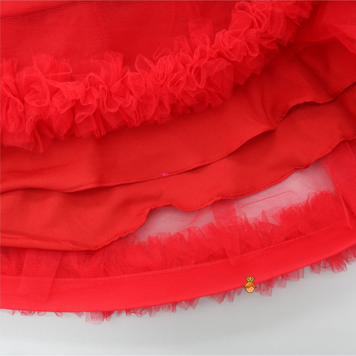 Sequins Embellished One Shoulder Ruffle Layered Party Wear Red Gown