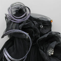 Pre Order: Pearly Adorable Flowers Adorned Black Ruffle Gown
