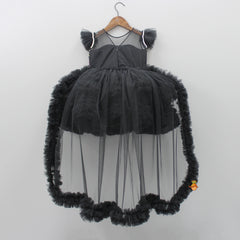 Pre Order: Sequined Black Ruffle Layered Bottom Dress With Detachable Trail