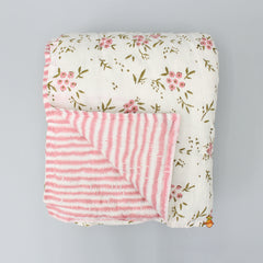 Wildflowers Printed Pink And Off White Quilt