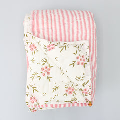 Wildflowers Printed Pink And Off White Quilt