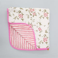 Wildflowers Printed Pink And Off White Blanket