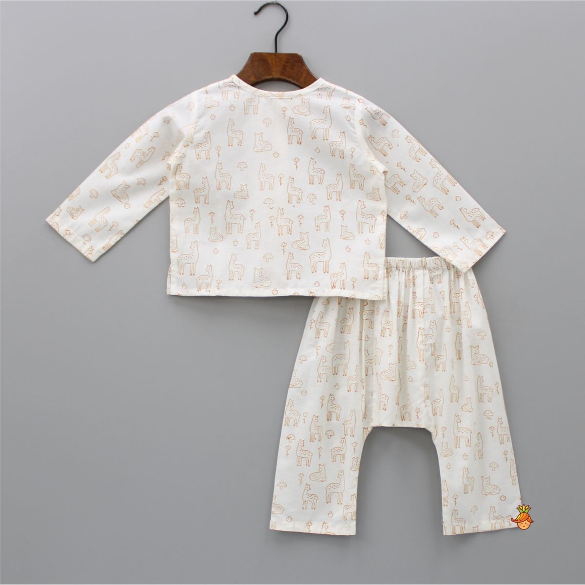 Deer Printed Cream Cotton Top And Pant
