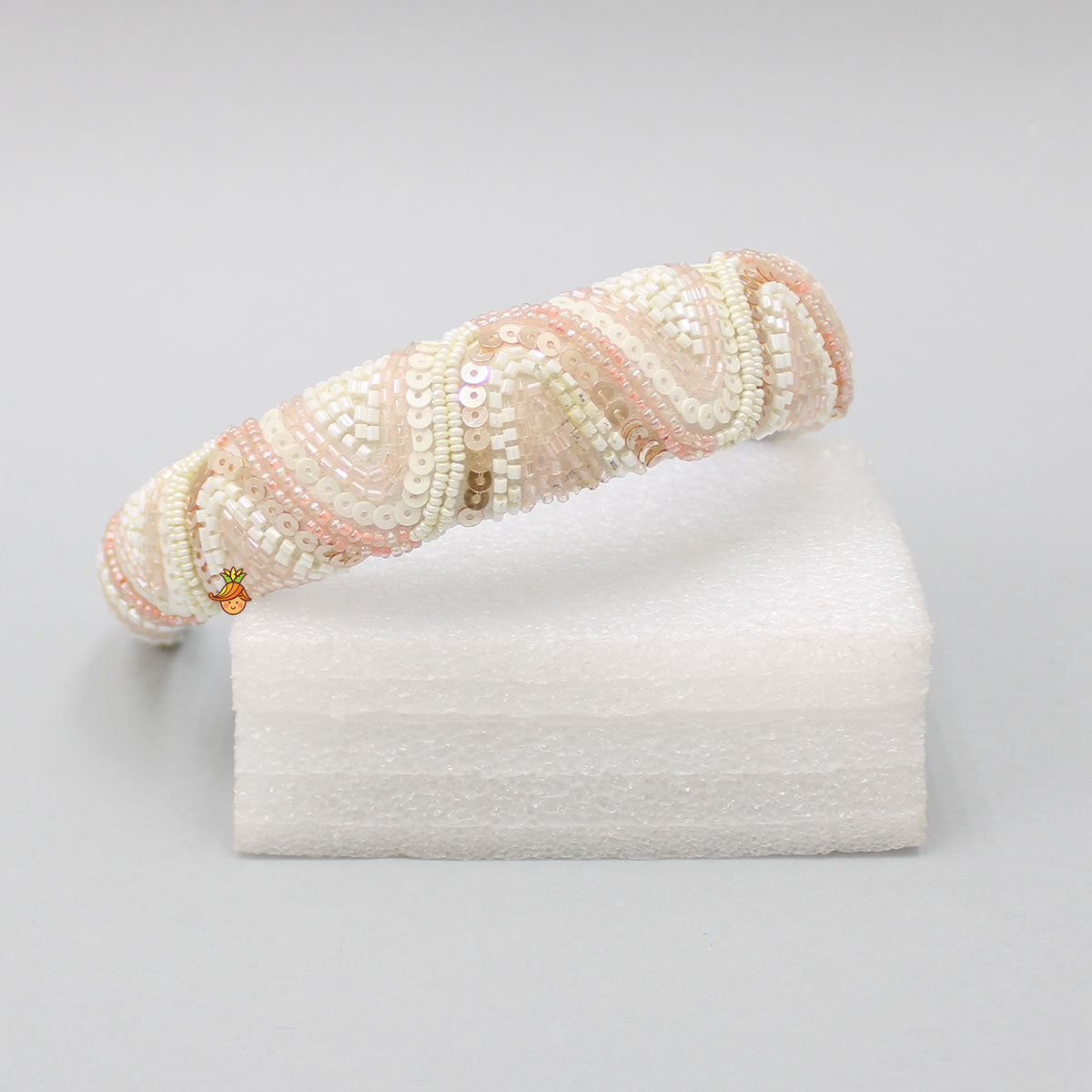 Beautiful Off White Cut Dana And Sequins Embroidered Hair Band