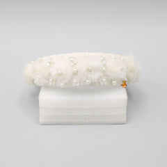 White Floral Pearly Fur Hair Band