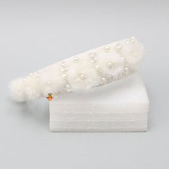 White Floral Pearly Fur Hair Band