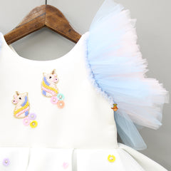 Pre Order: Unicorn Embroidered Yoke Neoprene White And Light Blue Dress