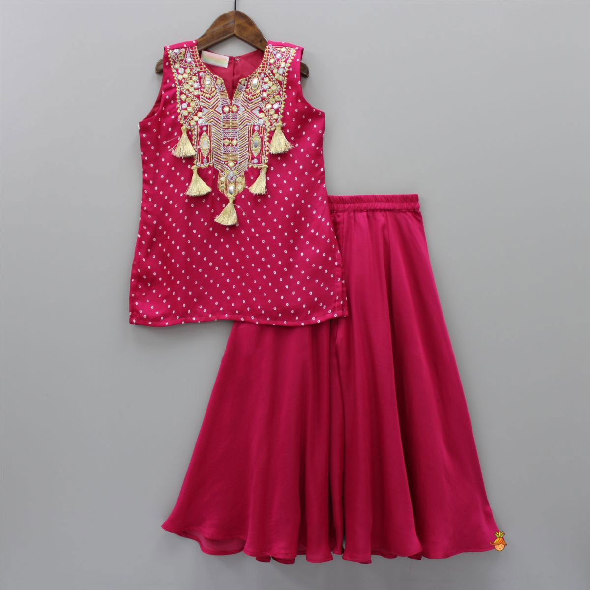 Rose Red Printed Short Kurti with Flared Palazzo Couple Matching Dress   anokherang