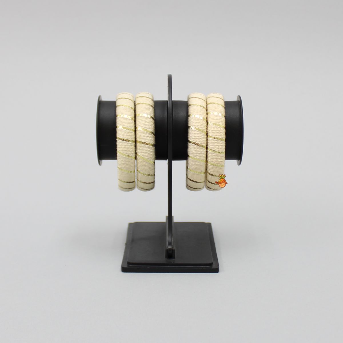 Pale Yellow Thread And Gota Lace Work Bangle - Set Of 4