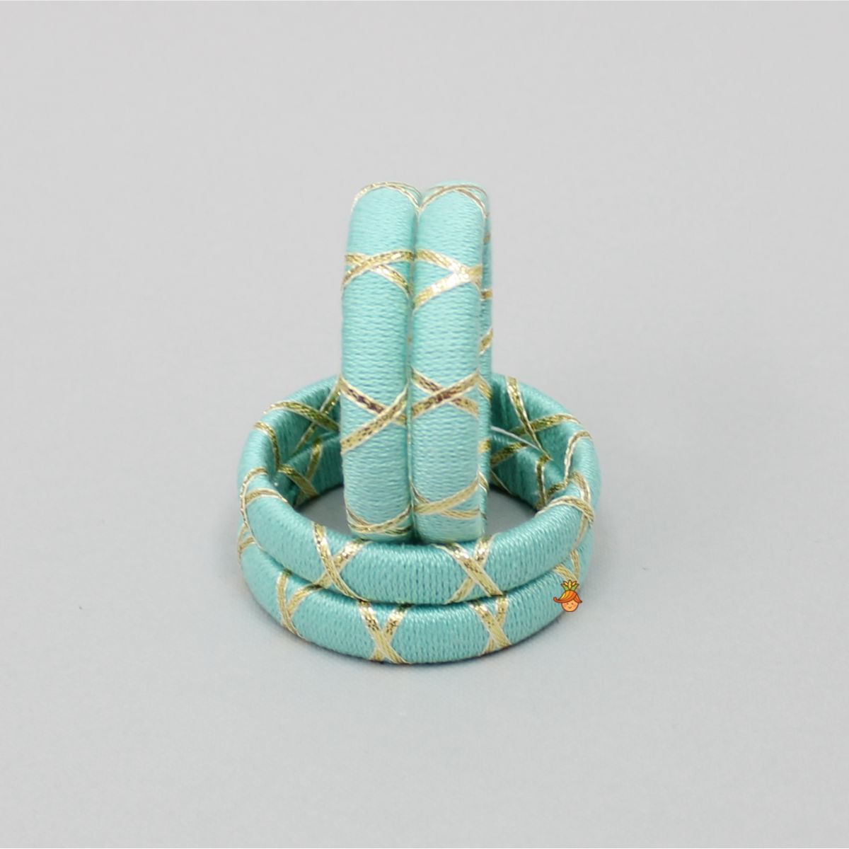 Aqua Green Thread And Gota Lace Work Bangle - Set Of 4