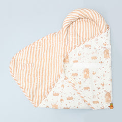 Kite Shaped Farmland Printed Off White And Peach Baby Wrap