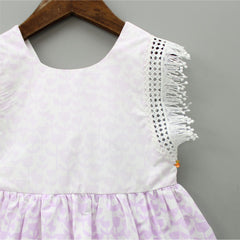 Pre Order: Shaded Lilac Lace Detail Ruffle Hem High Low Dress