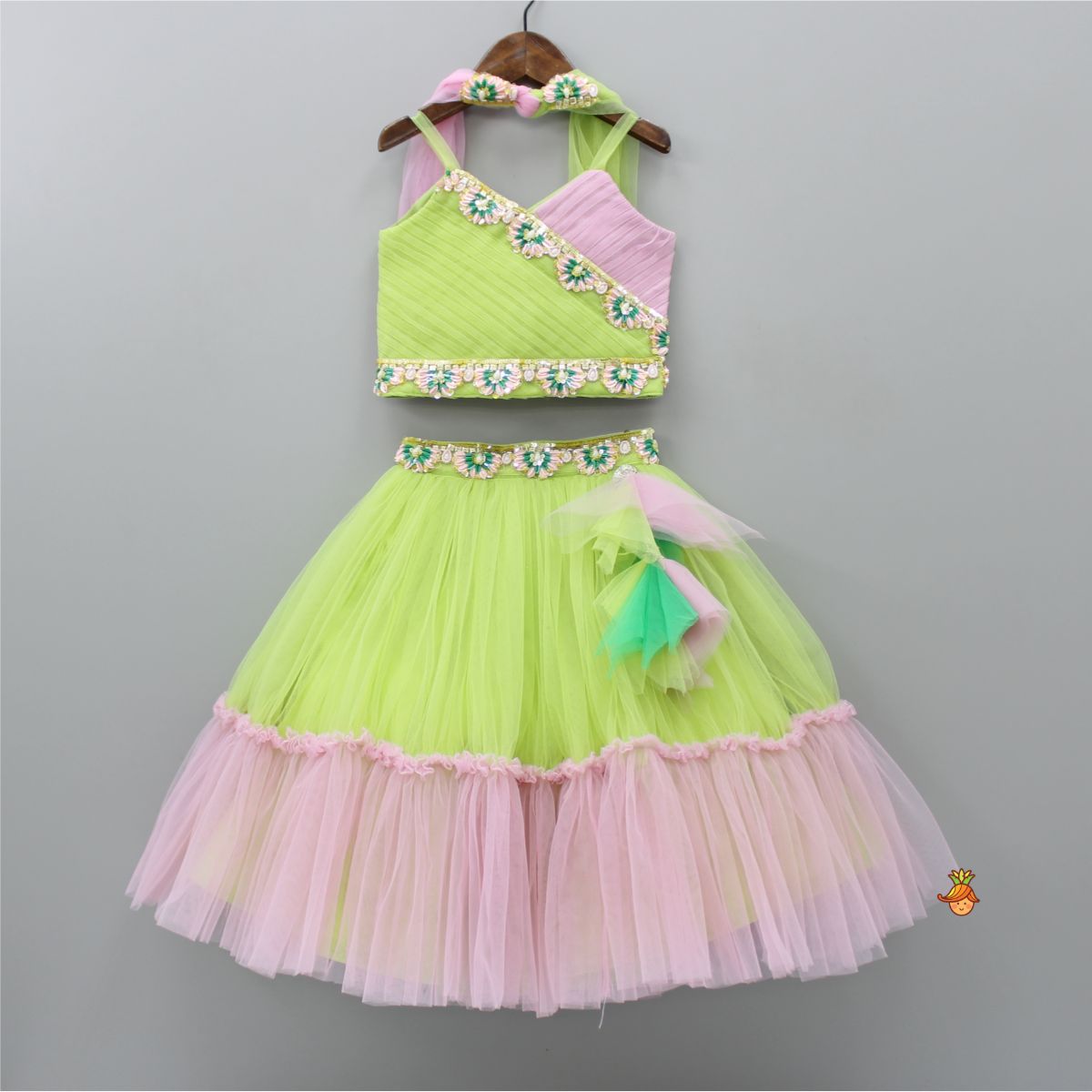 Buy Aglare Baby Girl's Net Lehenga Choli Fully Stitched with Beautiful  Brooch (Green, 6-12 Months) online | Looksgud.in