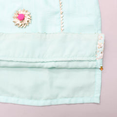 Pre Order: Gota Flower Work Light Aqua Blue Top And Palazzo With Matching Net Dupatta