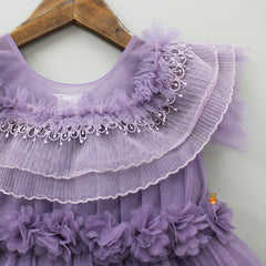 Pre Order: Net Flowers Enhanced Mauve Ruffle Gown