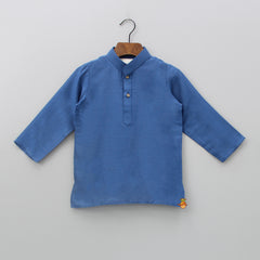 Ethnic Kurta With Navy Blue Pocket Square Velvet Jacket And Pyjama