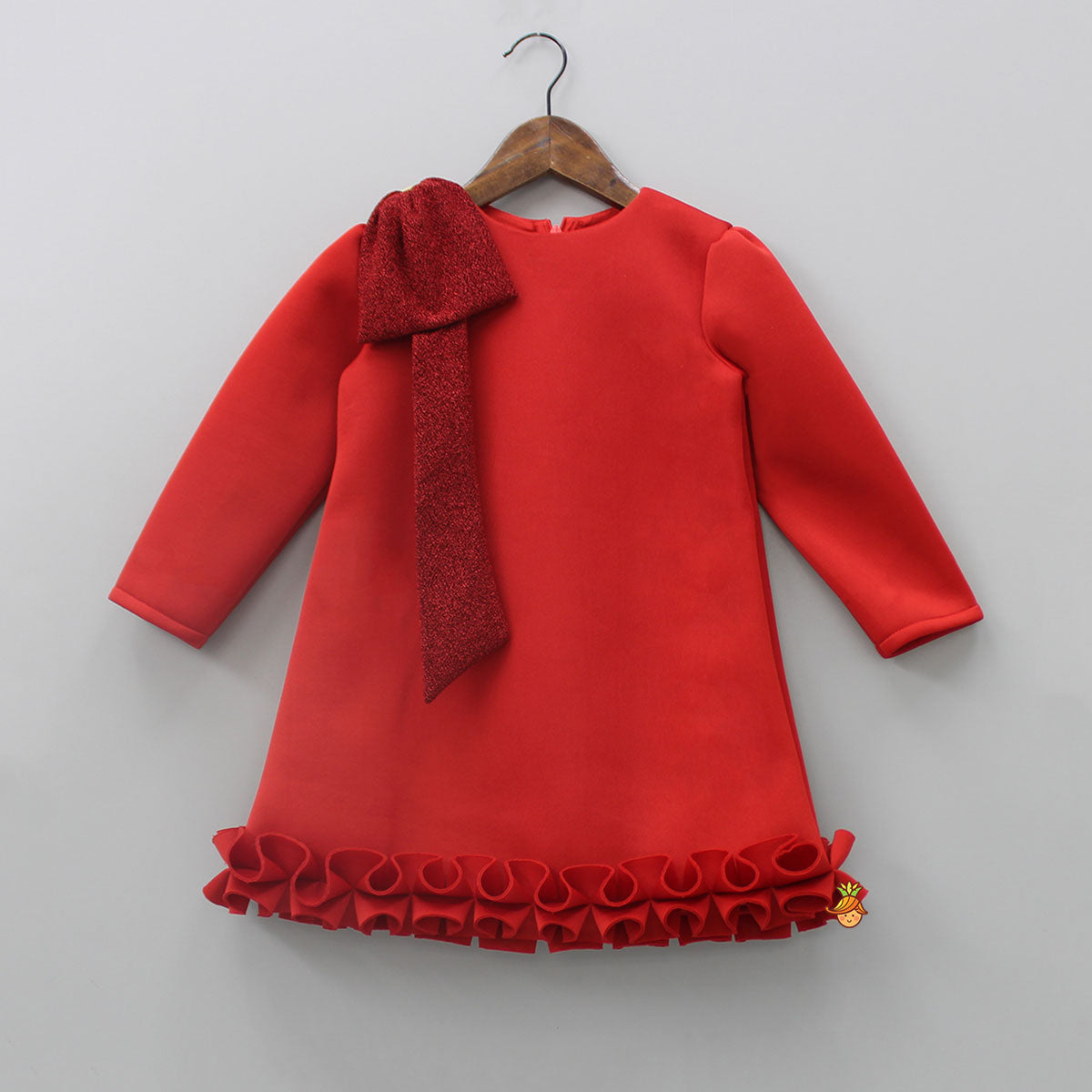 Pre Order: Shimmery Bow Enhanced Red Neoprene Fancy Dress