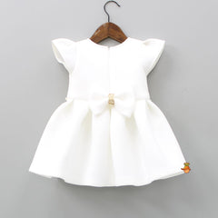 Pre Order: Fancy White Butterfly Embroidered Scuba Dress With Matching Bow Headband
