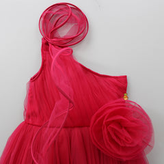 Pre Order: Rose Adorned Spiral Pink One Shoulder Gown