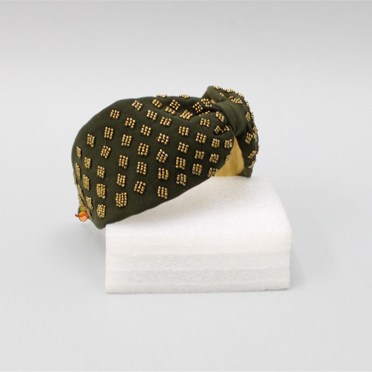 Olive Green Embroidered Knot Detail Hair Band
