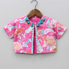 Pre Order: Elasticated Hem Pink Printed Jumpsuit With Short Jacket