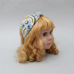 Light Sky Blue Intricate Embroidered Knot Hair Band