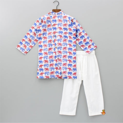 Pre Order: Diagonal Front Buttons Multicolour Kurta And White Pyjama