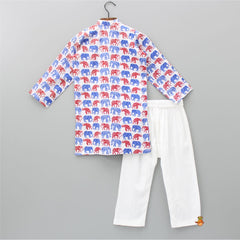 Pre Order: Diagonal Front Buttons Multicolour Kurta And White Pyjama