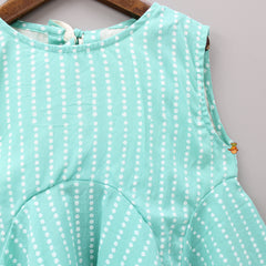 Dots Hand Block Printed Green Flared Top With Dual Pockets