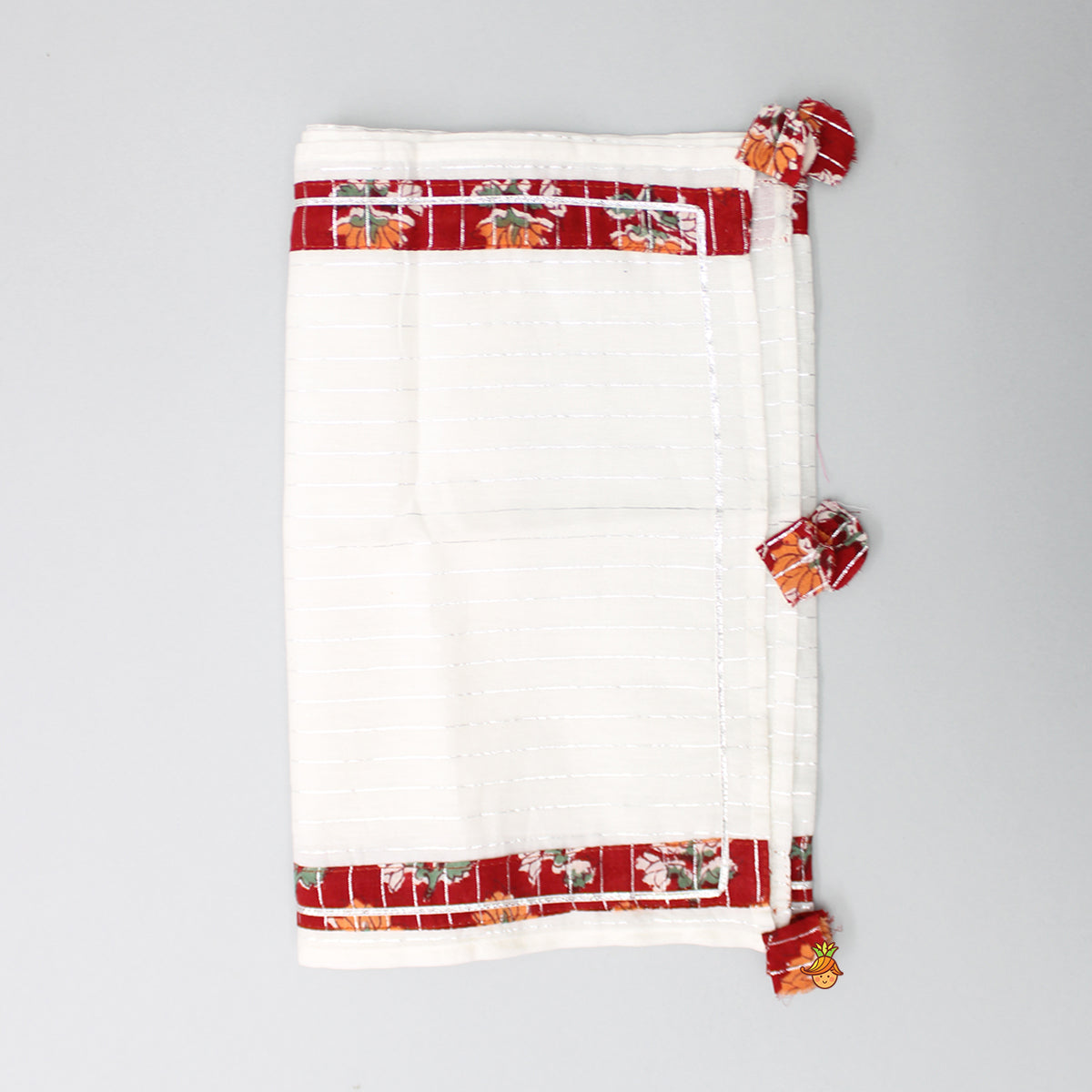 Halter Neck Red Cotton Top And Layered Hem Lehenga With Lurex Striped White Dupatta