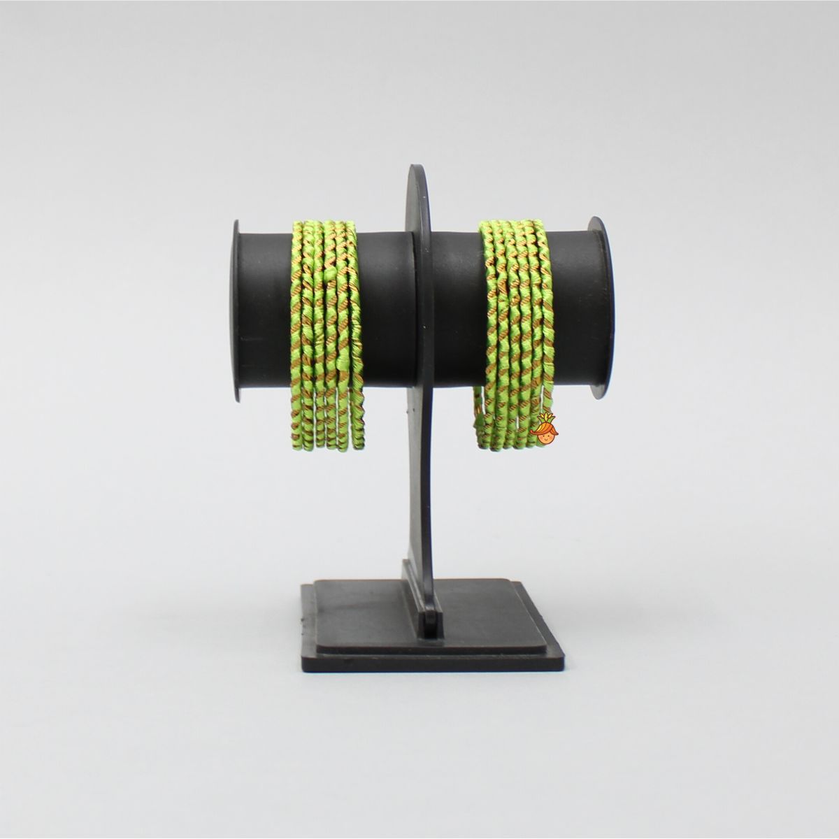 Silk Thread Work Green Iron Bangles - Set Of 12