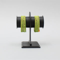 Silk Thread Work Green Iron Bangles - Set Of 12