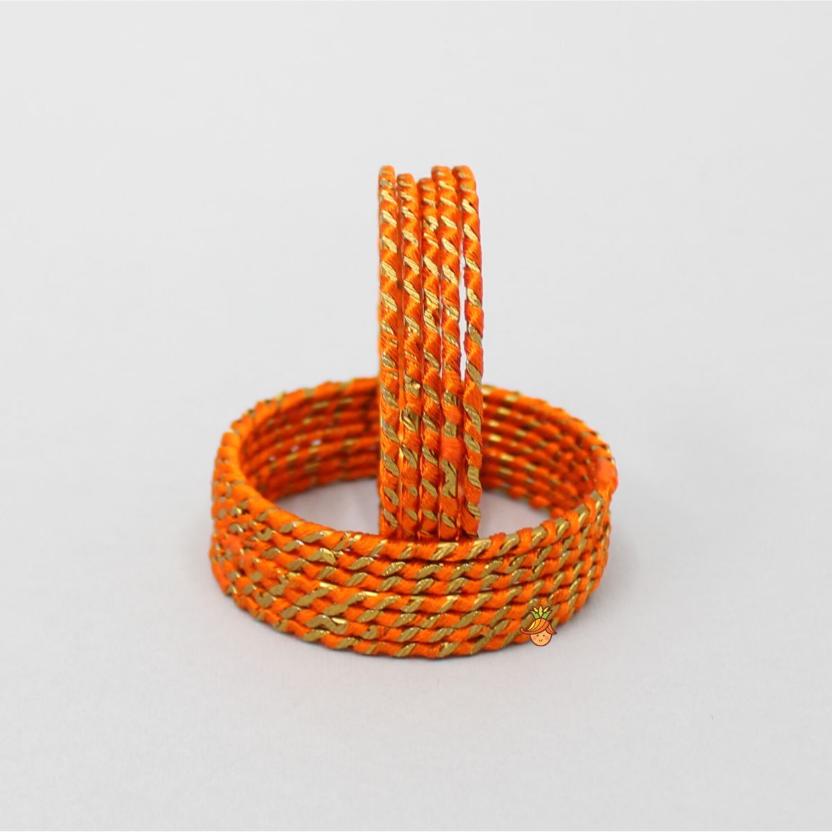 Silk Thread Detailing Orange Iron Bangles - Set Of 12