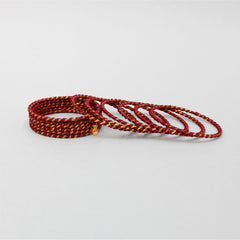 Silk Thread Detail Maroon Iron Bangles - Set Of 12