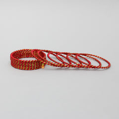 Silk Thread Detailing Red Iron Bangles - Set Of 12