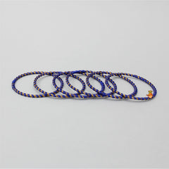 Silk Thread Detail Dark Blue Iron Bangles - Set Of 12