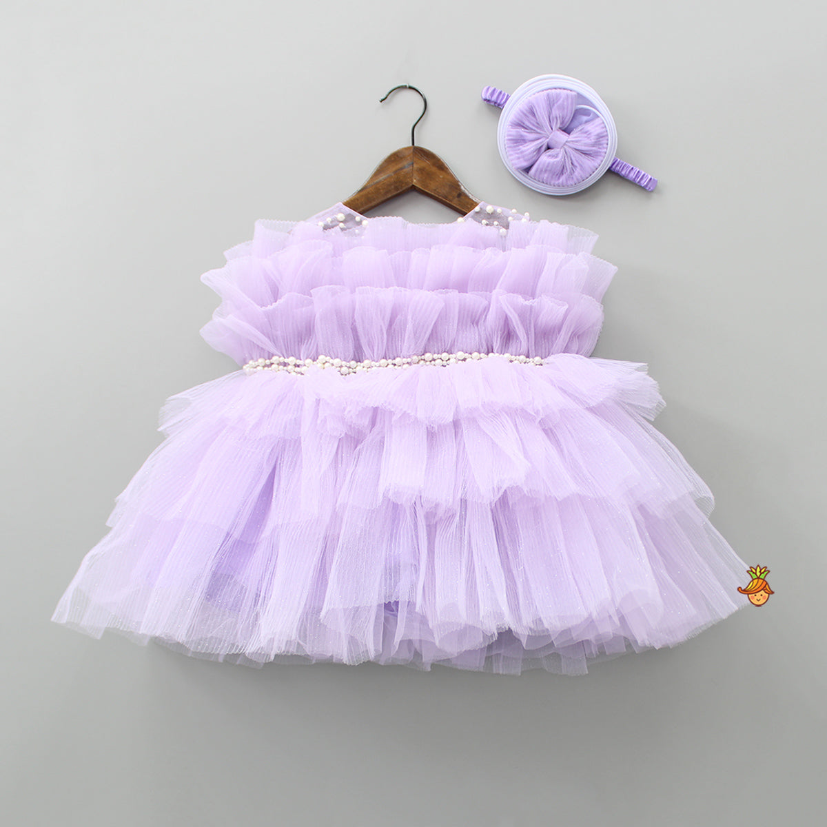 Elegant Lilac Layered Dress With Matching Spiral Bowie Head Band