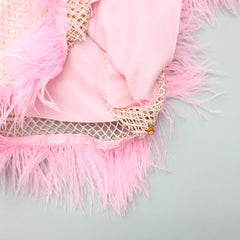Pre Order: Shimmer Lycra Pink Dress With Floral Hair Clip