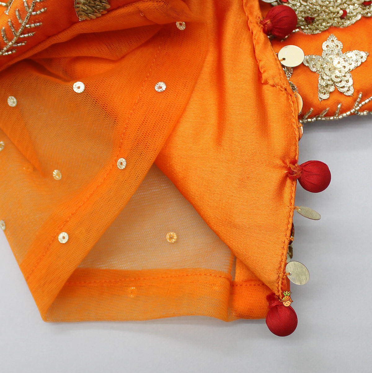 Front Open Embroidered Orange Top And Tiered Net Lehenga With Fringes Dupatta