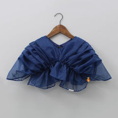 Pre Order: Stylish Pleated Blue Top And Embroidered Palazzo With Detachable Belt