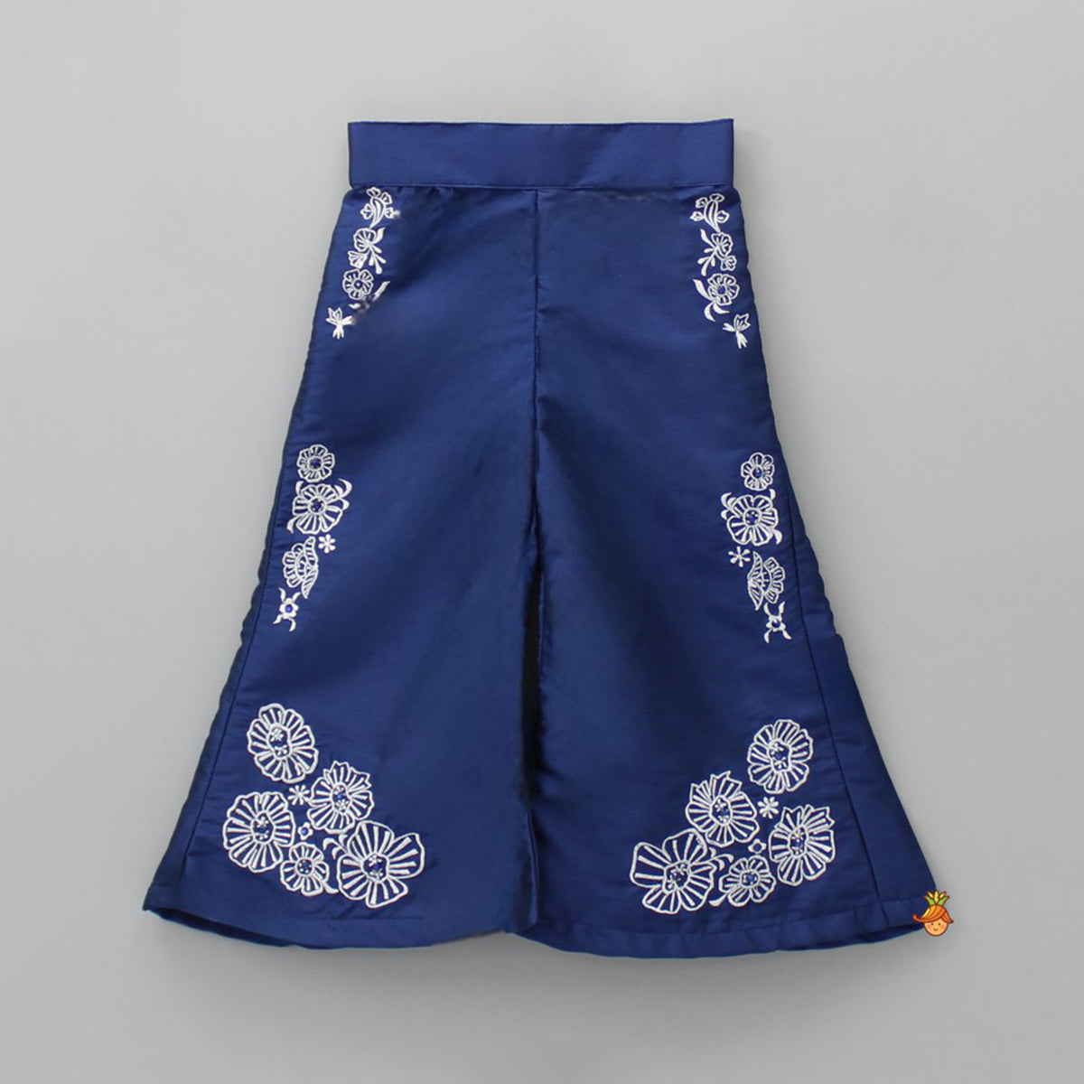 Stylish Pleated Blue Top And Embroidered Palazzo With Detachable Belt